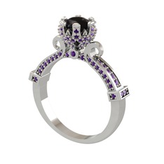 Kraliyet Tektaş Yüzük - Siyah zirkon ve ametist 8 ayar beyaz altın yüzük #1o0ts5d