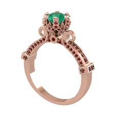Kraliyet Tektaş Yüzük - Kök zümrüt ve garnet 925 ayar rose altın kaplama gümüş yüzük #1o4xiqp