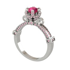 Rodolit garnet ve pembe kuvars 14 ayar beyaz altın yüzük