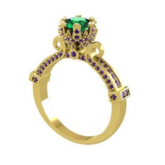 Kraliyet Tektaş Yüzük - Yeşil kuvars ve ametist 925 ayar altın kaplama gümüş yüzük #1ognzjg