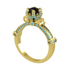 Kraliyet Tektaş Yüzük - Siyah zirkon ve akuamarin 8 ayar altın yüzük #1pdmflk
