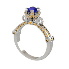 Kraliyet Tektaş Yüzük - Lab safir ve sitrin 14 ayar beyaz altın yüzük #1q45i6z