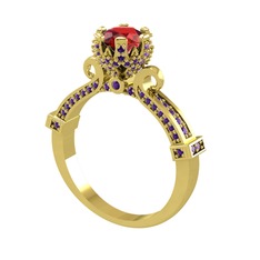 Kraliyet Tektaş Yüzük - Garnet ve ametist 8 ayar altın yüzük #1qo96p5