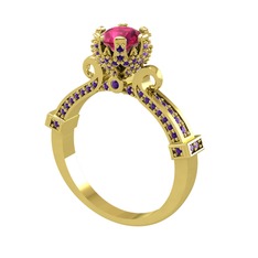 Kraliyet Tektaş Yüzük - Rodolit garnet ve ametist 8 ayar altın yüzük #1r1wu1a