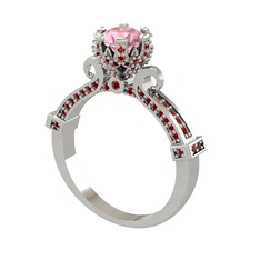 Pembe kuvars ve garnet 14 ayar beyaz altın yüzük