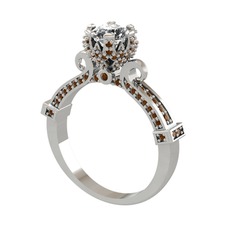 Kraliyet Tektaş Yüzük - Pırlanta ve dumanlı kuvars 8 ayar beyaz altın yüzük (0.92 karat) #1r7v5m4