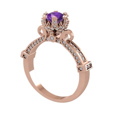 Kraliyet Tektaş Yüzük - Ametist ve swarovski 18 ayar rose altın yüzük #1rgwebb