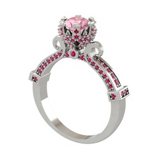 Pembe kuvars ve rodolit garnet 8 ayar beyaz altın yüzük