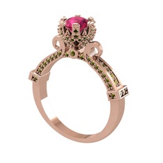 Kraliyet Tektaş Yüzük - Rodolit garnet ve peridot 18 ayar rose altın yüzük #1set2en