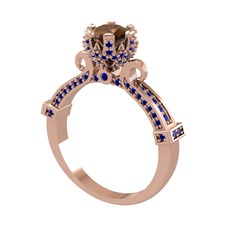 Dumanlı kuvars ve lab safir 925 ayar rose altın kaplama gümüş yüzük