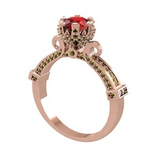 Kraliyet Tektaş Yüzük - Garnet ve peridot 18 ayar rose altın yüzük #1t74tag