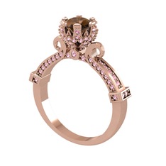 Kraliyet Tektaş Yüzük - Dumanlı kuvars ve pembe kuvars 14 ayar rose altın yüzük #1ta05sm