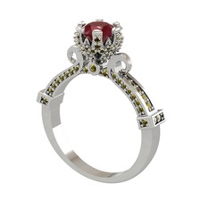 Kök yakut ve peridot 8 ayar beyaz altın yüzük