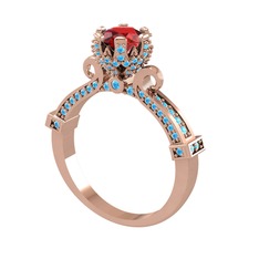 Kraliyet Tektaş Yüzük - Garnet ve akuamarin 14 ayar rose altın yüzük #1ttarwb