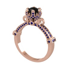 Kraliyet Tektaş Yüzük - Siyah zirkon ve lab safir 925 ayar rose altın kaplama gümüş yüzük #1tzbpuy