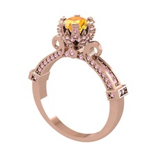 Kraliyet Tektaş Yüzük - Sitrin ve pembe kuvars 14 ayar rose altın yüzük #1uazqxk