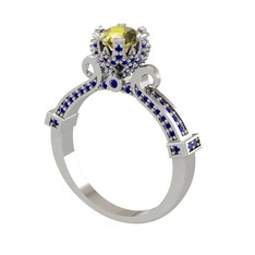 Peridot ve lab safir 18 ayar beyaz altın yüzük