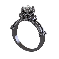 Kraliyet Tektaş Yüzük - Swarovski ve pırlanta 925 ayar siyah rodyum kaplama gümüş yüzük (1.034 karat) #1v8trvi
