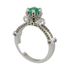 Kraliyet Tektaş Yüzük - Kök zümrüt ve peridot 18 ayar beyaz altın yüzük #1vile6q