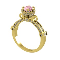 Pembe kuvars ve pırlanta 14 ayar altın yüzük (1.034 karat)