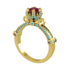 Kraliyet Tektaş Yüzük - Kök yakut ve akuamarin 18 ayar altın yüzük #1w0tbss