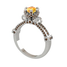 Kraliyet Tektaş Yüzük - Sitrin ve dumanlı kuvars 8 ayar beyaz altın yüzük #1wb7y2y