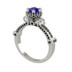 Kraliyet Tektaş Yüzük - Lab safir ve siyah zirkon 18 ayar beyaz altın yüzük #1wj5k91