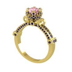Kraliyet Tektaş Yüzük - Pembe kuvars ve lab safir 18 ayar altın yüzük #1wumsh4