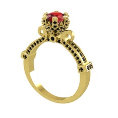 Kraliyet Tektaş Yüzük - Garnet ve siyah zirkon 18 ayar altın yüzük #1xhe3ba