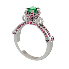 Yeşil kuvars ve rodolit garnet 8 ayar beyaz altın yüzük