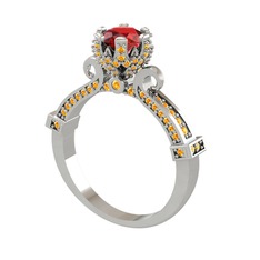 Kraliyet Tektaş Yüzük - Garnet ve sitrin 18 ayar beyaz altın yüzük #1xy94nc
