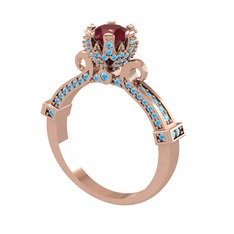 Kraliyet Tektaş Yüzük - Kök yakut ve akuamarin 8 ayar rose altın yüzük #1y3by6v