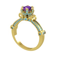 Kraliyet Tektaş Yüzük - Ametist ve akuamarin 18 ayar altın yüzük #1y9gz16