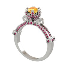 Kraliyet Tektaş Yüzük - Sitrin ve rodolit garnet 8 ayar beyaz altın yüzük #1yn47x0