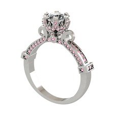 Swarovski ve pembe kuvars 8 ayar beyaz altın yüzük