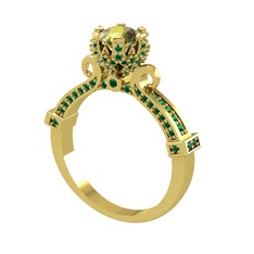 Peridot ve yeşil kuvars 14 ayar altın yüzük