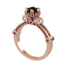 Kraliyet Tektaş Yüzük - Siyah zirkon ve garnet 18 ayar rose altın yüzük #2gelt3
