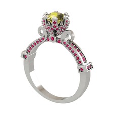 Kraliyet Tektaş Yüzük - Peridot ve rodolit garnet 14 ayar beyaz altın yüzük #2k39sy