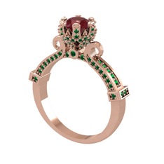 Kraliyet Tektaş Yüzük - Kök yakut ve yeşil kuvars 925 ayar rose altın kaplama gümüş yüzük #3qzk1r