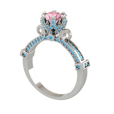 Kraliyet Tektaş Yüzük - Pembe kuvars ve akuamarin 925 ayar gümüş yüzük #3vqjyt
