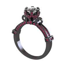 Kraliyet Tektaş Yüzük - Swarovski ve rodolit garnet 925 ayar siyah rodyum kaplama gümüş yüzük #4c6omj