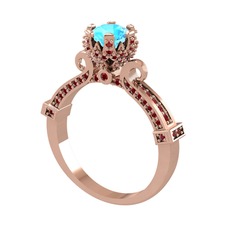 Akuamarin ve garnet 925 ayar rose altın kaplama gümüş yüzük