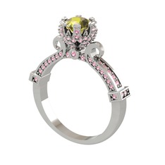 Peridot ve pembe kuvars 14 ayar beyaz altın yüzük