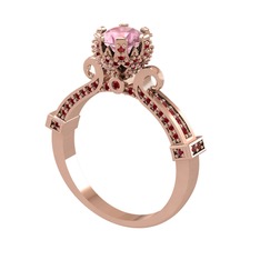 Pembe kuvars ve garnet 18 ayar rose altın yüzük