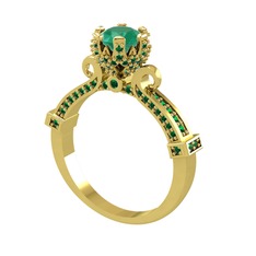 Kraliyet Tektaş Yüzük - Kök zümrüt ve yeşil kuvars 925 ayar altın kaplama gümüş yüzük #5k45pk