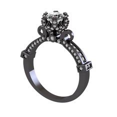 Kraliyet Tektaş Yüzük - Beyaz zirkon 925 ayar siyah rodyum kaplama gümüş yüzük #5kyd1n