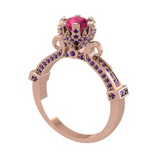 Rodolit garnet ve ametist 18 ayar rose altın yüzük