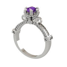 Kraliyet Tektaş Yüzük - Ametist ve swarovski 14 ayar beyaz altın yüzük #5rkohv