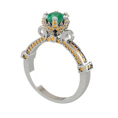 Kraliyet Tektaş Yüzük - Kök zümrüt ve sitrin 14 ayar beyaz altın yüzük #61pbs6