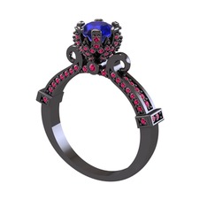 Kraliyet Tektaş Yüzük - Lab safir ve rodolit garnet 925 ayar siyah rodyum kaplama gümüş yüzük #66u2ws